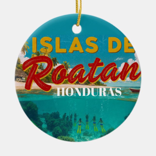 Ornamento De Cerâmica  Honduras ISLAS DE ROATAN Retro poster (Frente)