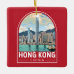 Ornamento De Cerâmica Hong Kong China Viagem Art Vintage<br><div class="desc">Design de viagem de vetor retrovetor de Hong Kong. Uma mistura de Oriente e Ocidente: Hong Kong orgulha-se de uma mistura cativante de influências chinesas e ocidentais.</div>