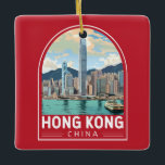 Ornamento De Cerâmica Hong Kong China Viagem Art Vintage<br><div class="desc">Design de viagem de vetor retrovetor de Hong Kong. Uma mistura de Oriente e Ocidente: Hong Kong orgulha-se de uma mistura cativante de influências chinesas e ocidentais.</div>