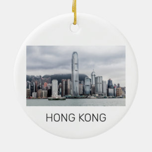 Ornamento De Cerâmica Hong Kong Island Skyline Retro Cityscape Vintage