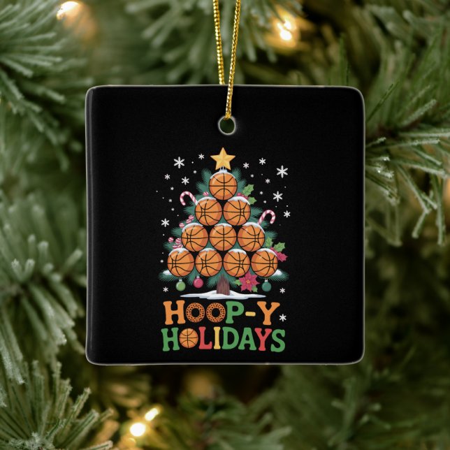Ornamento De Cerâmica Hoop-y Holidays Basketball Christmas Holiday Sport (Árvore)