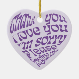 Ornamento De Cerâmica Ho'oponopono Texto em forma de coração Roxo