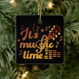 Ornamento De Cerâmica Hora da Música, Musical do Violão Dourado