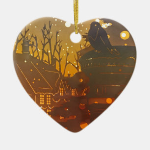 Ornamento De Cerâmica Hora da noite da vila de inverno