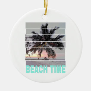 Ornamento De Cerâmica Hora da Praia Vintage Pier Palm Tree Sunset Souven