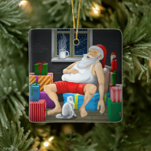 Ornamento De Cerâmica Hora do Café Santa Claus