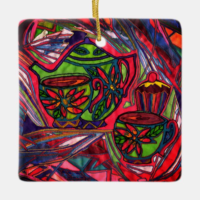 Ornamento De Cerâmica Hora do chá (Frente)