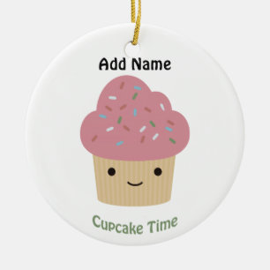 Ornamento De Cerâmica Hora do cupcake! Cupcake rosa-claro