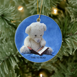 Ornamento De Cerâmica Hora do Urso de Teddy para Ler o Animal Azul, ZKOA