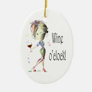 Ornamento De Cerâmica Hora do vinho! Vinho cómico que diz presentes
