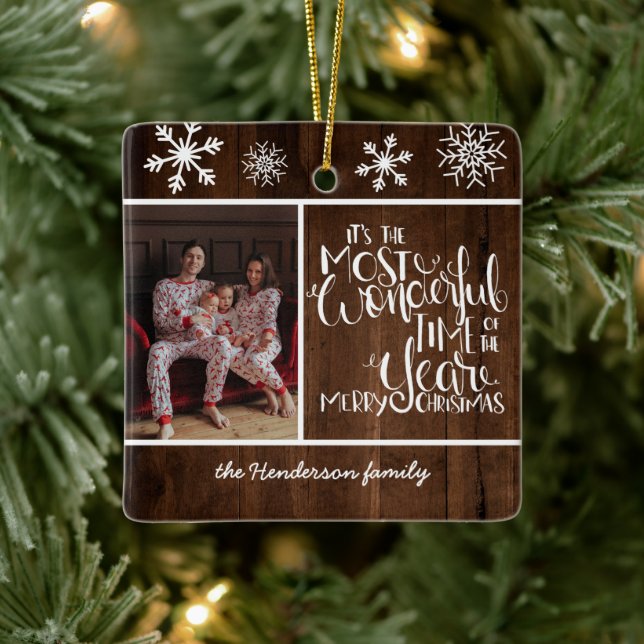 Ornamento De Cerâmica Hora Maravilhosa do Floco de Neve da Madeira Rusti (Árvore)