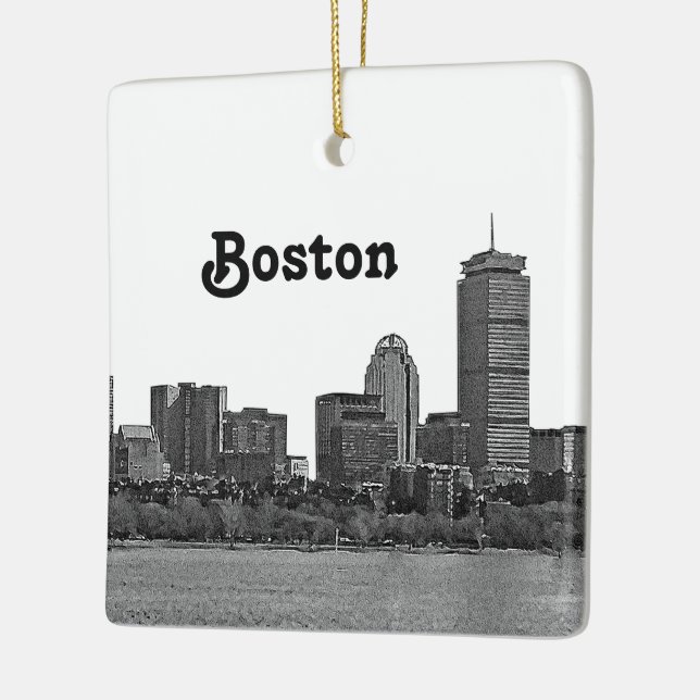 Ornamento De Cerâmica Horizonte de Boston Gravado (Esquerda)