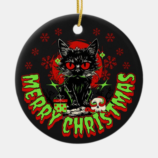 Ornamento De Cerâmica Horror Fan Christmas Cat (Frente)
