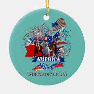 Ornamento De Cerâmica Horse American Flag USA 4 de julho Men Boy