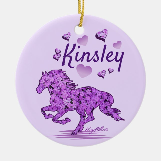 Ornamento De Cerâmica Horse Girl, Ornament de cerâmica de cavalos (Frente)
