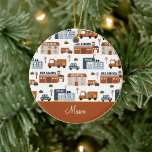 Ornamento De Cerâmica Hospital, Fogo, Polícia, Patterno de Natal