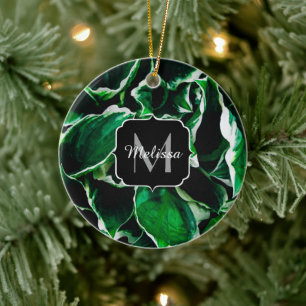 Ornamento De Cerâmica Hosta undulata, planta verde vibrante, deixa Monog