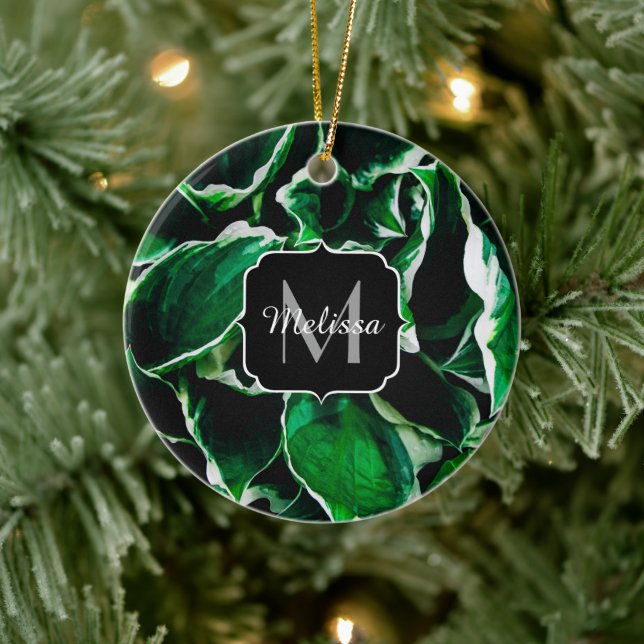 Ornamento De Cerâmica Hosta undulata, planta verde vibrante, deixa Monog (Árvore)