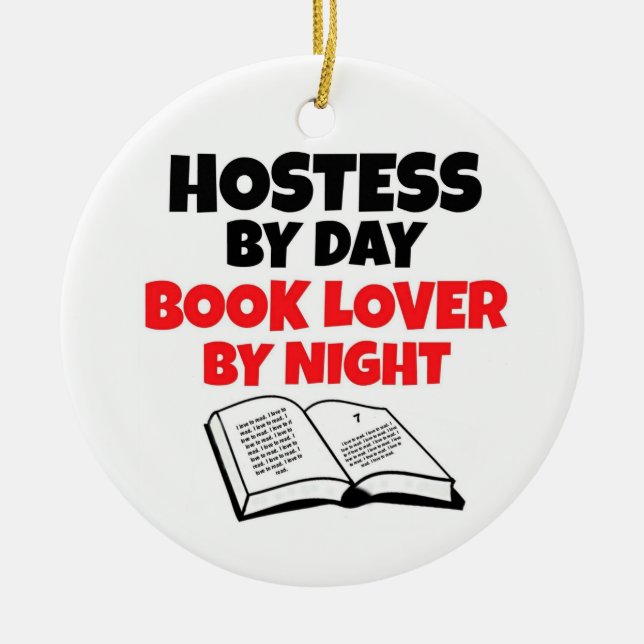 Ornamento De Cerâmica Hosts por Day Book Lover por Night (Frente)