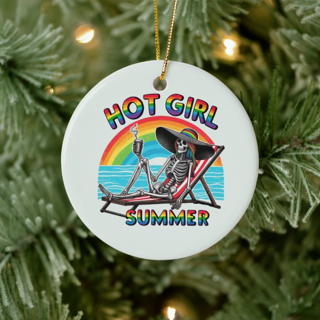 Ornamento De Cerâmica Hot Girl Summer Skeleton Retro Beach Design (Árvore)