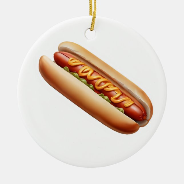 Ornamento De Cerâmica Hotdog com mostarda (Frente)