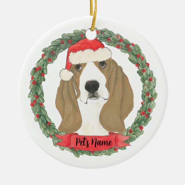 Ornamento De Cerâmica Hound de Basset Personalizado (Frente)
