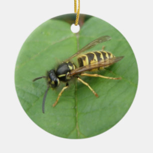 Ornamento De Cerâmica Hoverfly em um Aniversário Personalizado de Folha