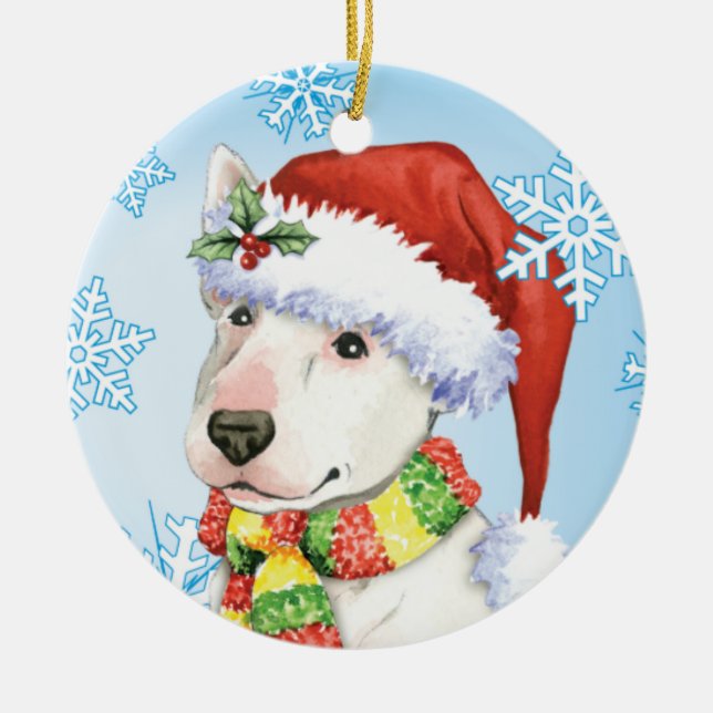 Ornamento De Cerâmica Howliday feliz bull terrier (Frente)