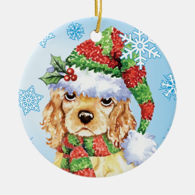 Ornamento De Cerâmica Howliday feliz cocker spaniel (Frente)