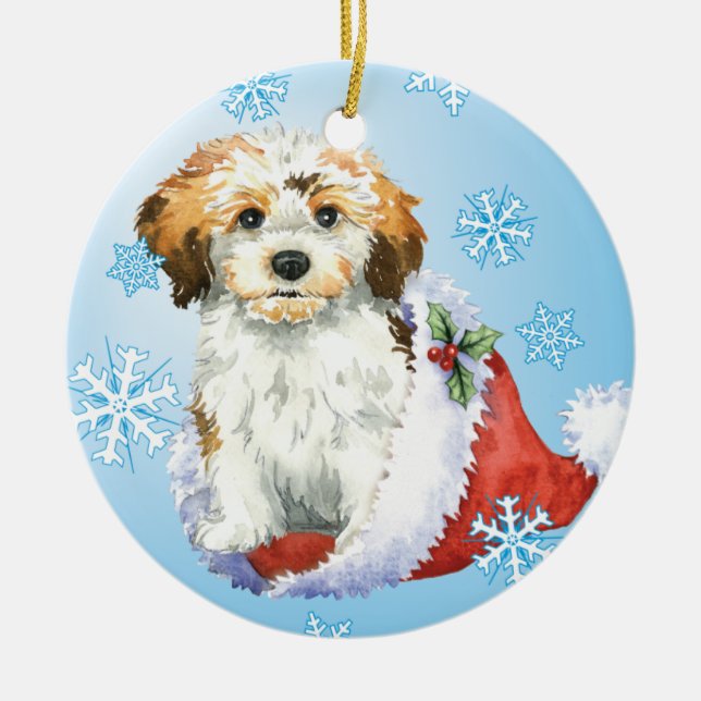 Ornamento De Cerâmica Howliday feliz Havanese (Frente)