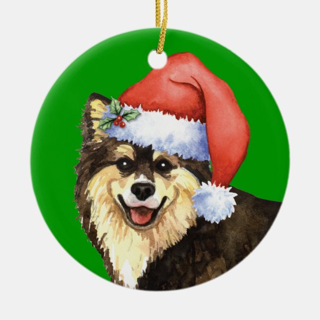 Ornamento De Cerâmica Howliday feliz Lapphund finlandês (Frente)
