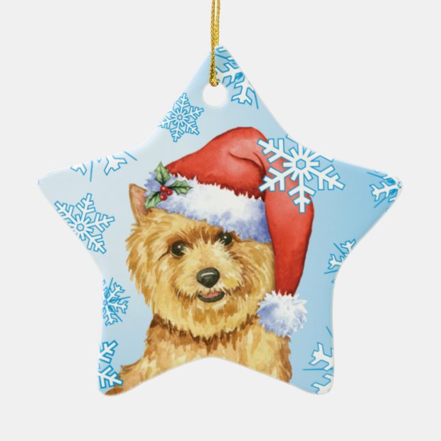 Ornamento De Cerâmica Howlidays feliz Norwich Terrier (Frente)