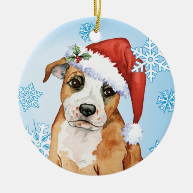 Ornamento De Cerâmica Howlidays feliz Staffordshire bull terrier (Frente)