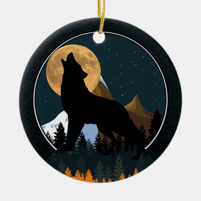 Ornamento De Cerâmica Howling Wolf Full Moon (Frente)