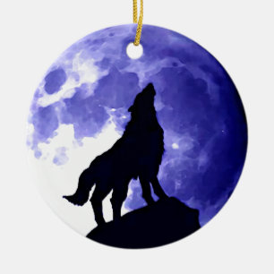 Ornamento De Cerâmica Howling Wolf & Fullmoon