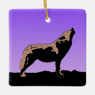 Ornamento De Cerâmica Howling Wolf no Sunset - Arte Original da Vida Sel