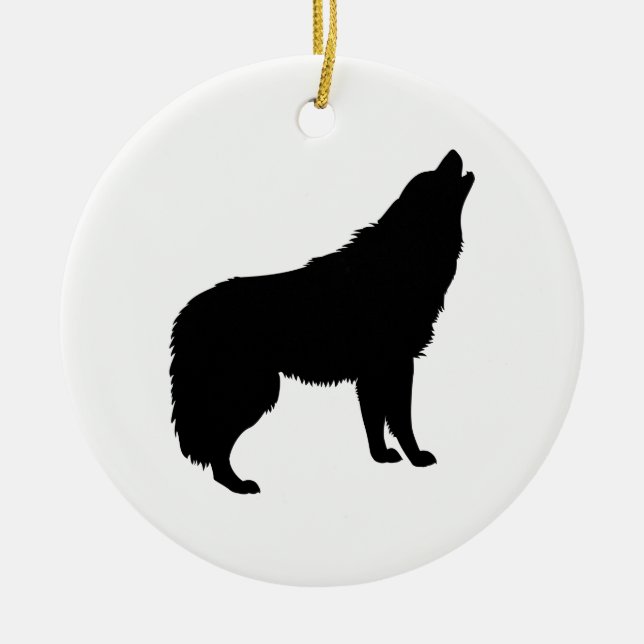 Ornamento De Cerâmica Howling Wolf Silhouette (Frente)
