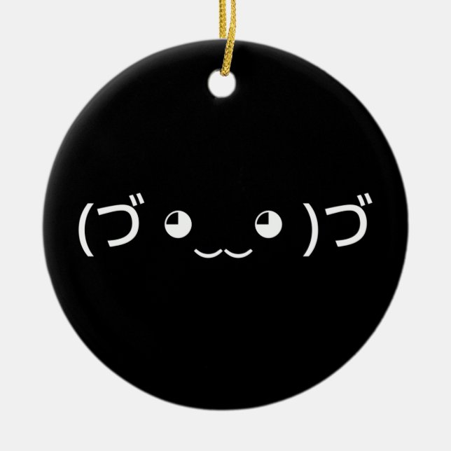 Ornamento De Cerâmica Hugging Emoticon (づ ◕ ‿ ◕ ‿ )づ japonês Kaomoji (Frente)