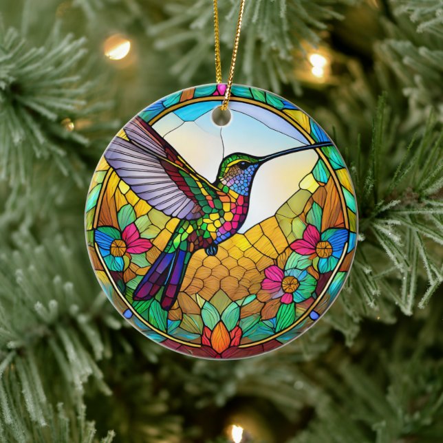 Ornamento De Cerâmica Hummingbird Cerâmico Decoração de Vidro Mantido (Árvore)