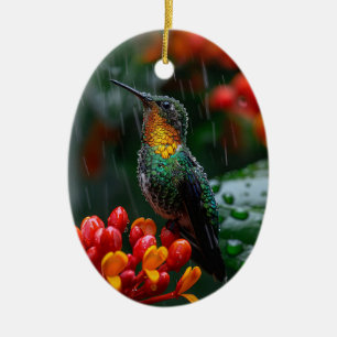 Ornamento De Cerâmica Hummingbird Emperrado na Flor Brilhante