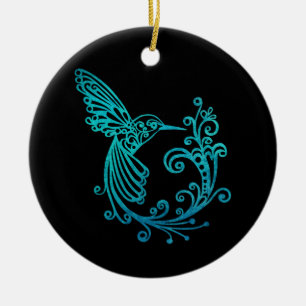 Ornamento De Cerâmica Hummingbird Estilizado com Aquarela Azul