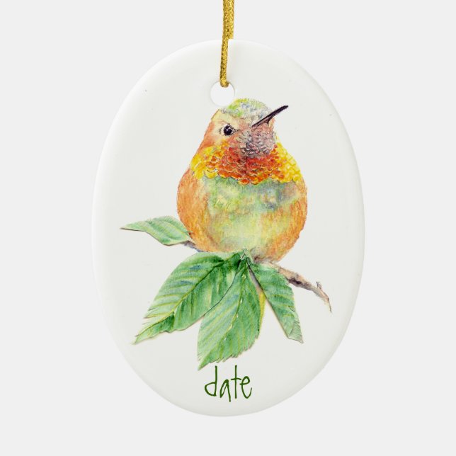 Ornamento De Cerâmica Hummingbird Rufous, Pássaro com Aquarela Personali (Frente)