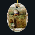 Ornamento De Cerâmica Humpty Dumpty e Alice<br><div class="desc">Uma ilustração do vintage de Humpty Dumpty e de Alice, pelo artista que John Tenniel foi colocado lovingly dentro de um quadro ornamentado do vintage, a parte traseira foi deixada o vazio para que você personalize. © WickedlyLovely</div>