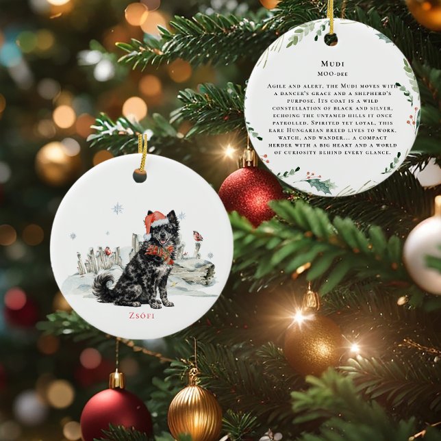 Ornamento De Cerâmica Hungarian Mudi Dog Watercolor Monogram (Criador carregado)