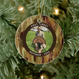 Ornamento De Cerâmica Hunter FIRST TURKEY Foto Brown Green Personalizada