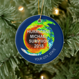 Ornamento De Cerâmica HURRICANE MICHAEL SURVIVOR Cidade e Estado