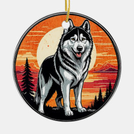 Ornamento De Cerâmica Husky Retro Sunset Dog Lover