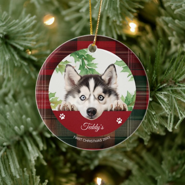 Ornamento De Cerâmica Husky Siberiano Personalizado Natal (Árvore)