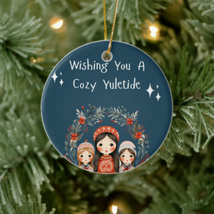 Ornamento De Cerâmica Hygge Christmas Madre e Filhas Wreath