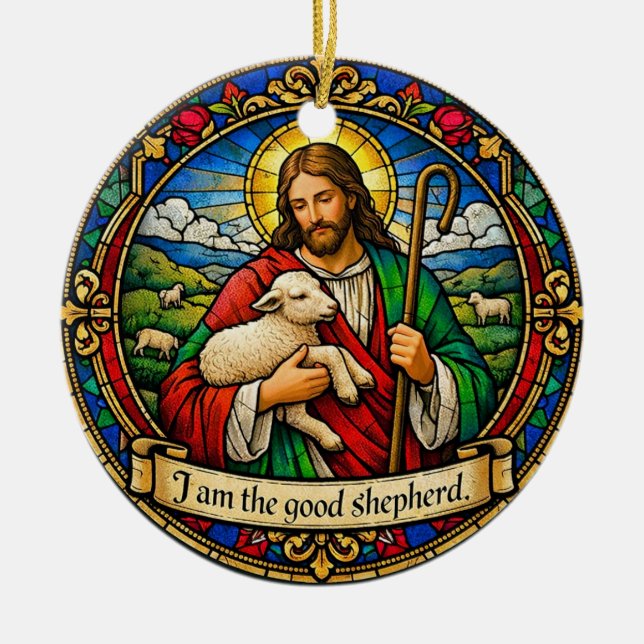 Ornamento De Cerâmica I Am the Good Shepherd Round Ceramic Ornament (Frente)